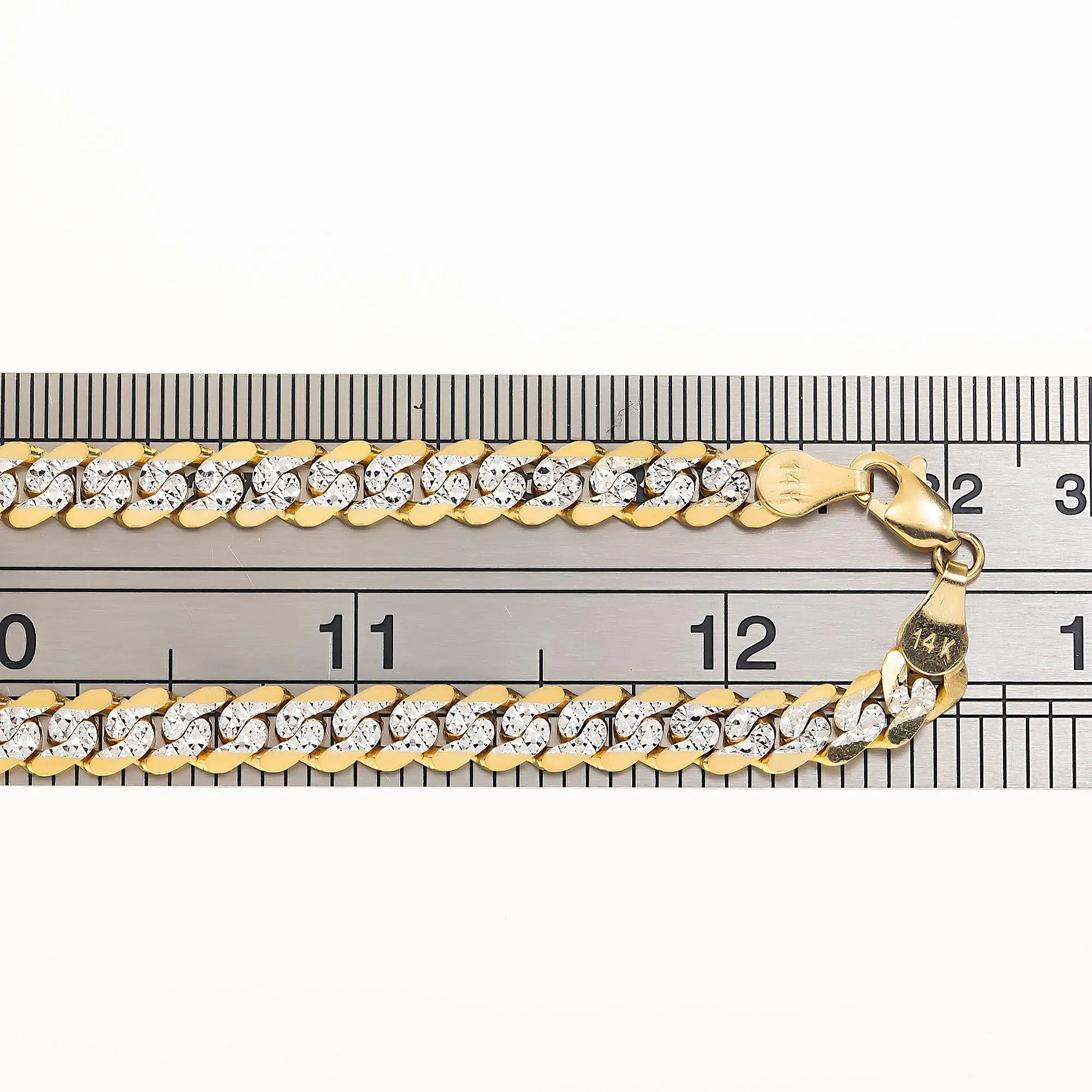 14K GOLD FLAT DIAMOND CUT 8MM OPEN CUBAN LINK CHAIN