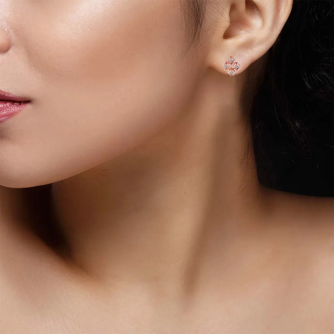 14KT (585) Rose Gold & Diamond Stud Earrings
