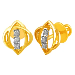 14KT (585) Yellow Gold & Diamond Abstract Shaped Stud Earrings