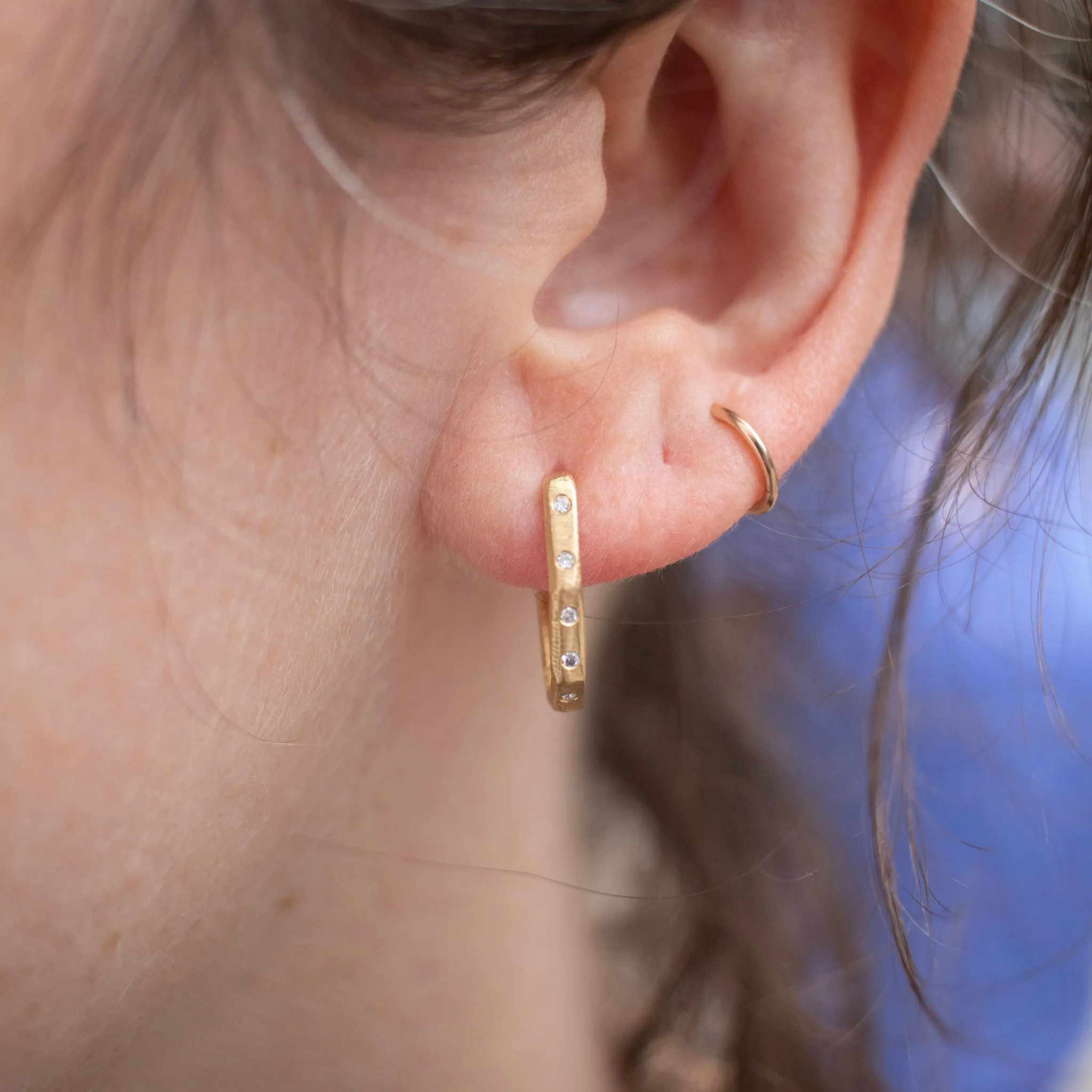 18K Large Carved Link Hoops with Diamonds
