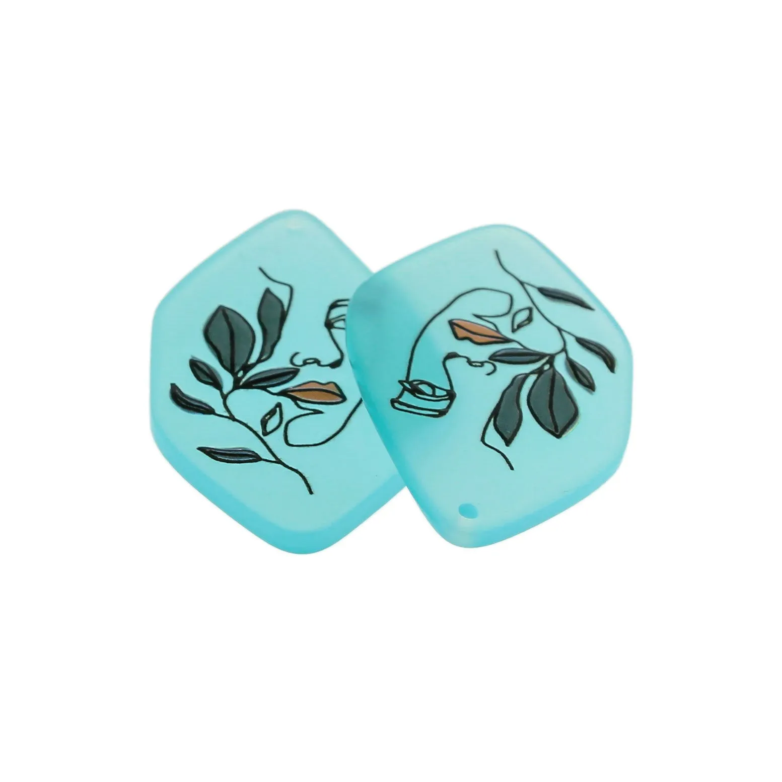 2 Blue Floral Artistic Profile Resin Charms - K091