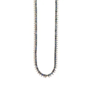 3ctw Blue Sapphire and Diamond Collar Tennis Necklace in 14k Yellow Gold