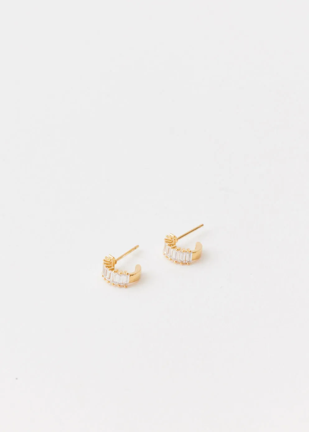 Baguette Pave Mini Hoops