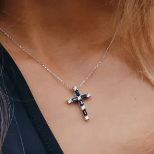 Baguette Sapphire & Diamond Cross Pendant