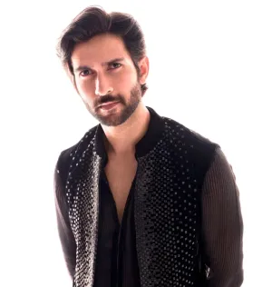 Black Abstract Cutdana Embroidery Nehru Jacket Set