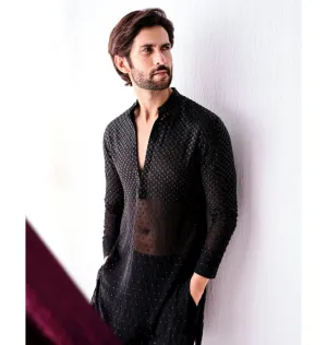 Black Abstract Cutdana Kurta Set