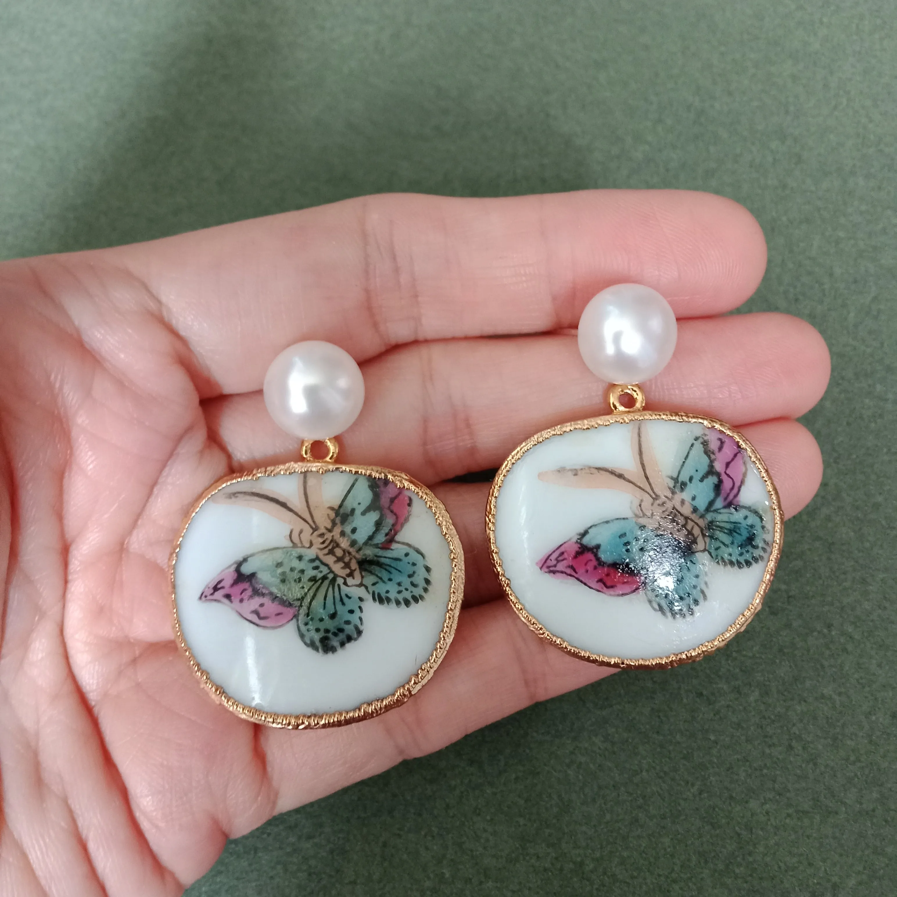 Chintz butterfly porcelain earrings