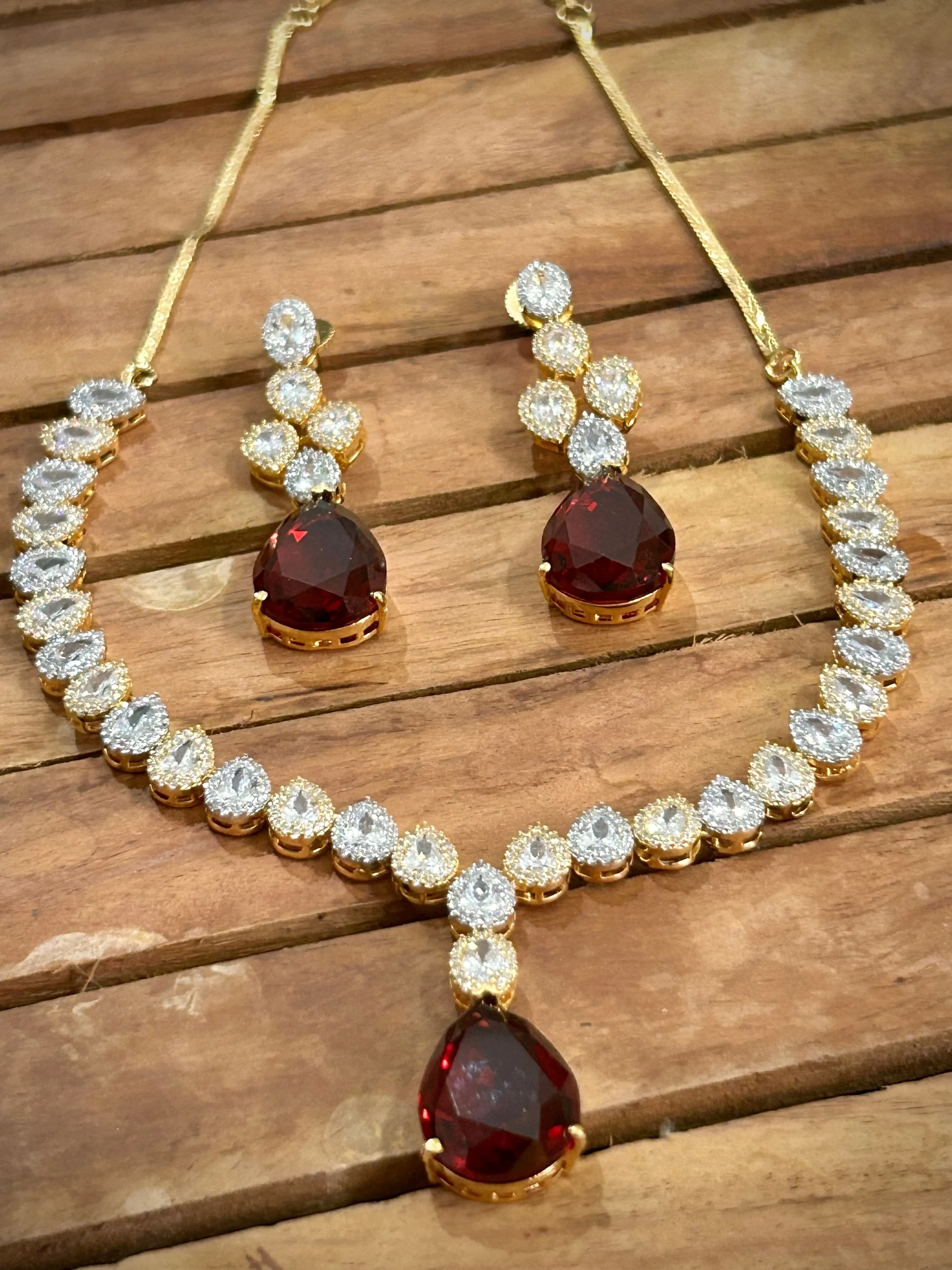 Coral red American Diamond Necklace