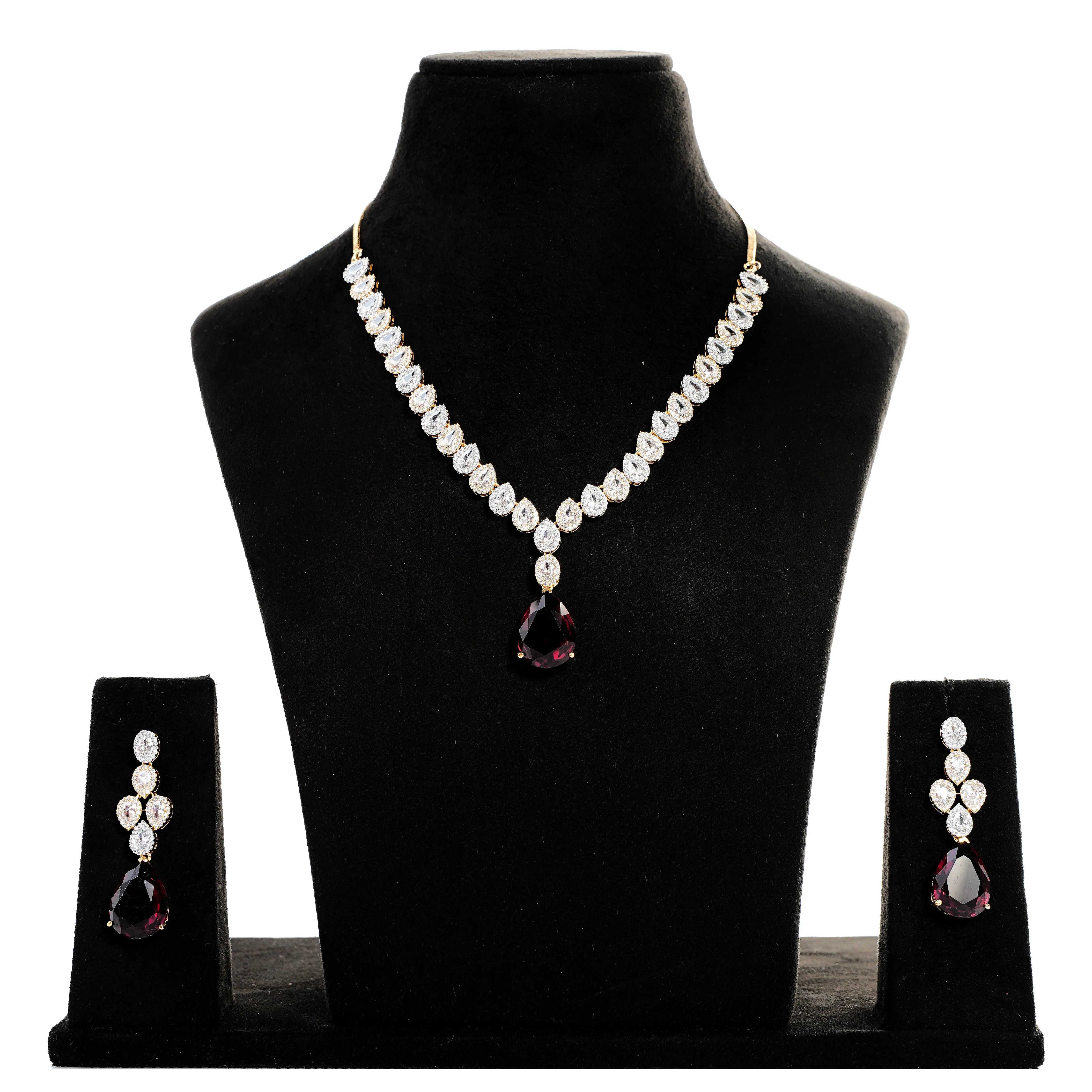 Coral red American Diamond Necklace