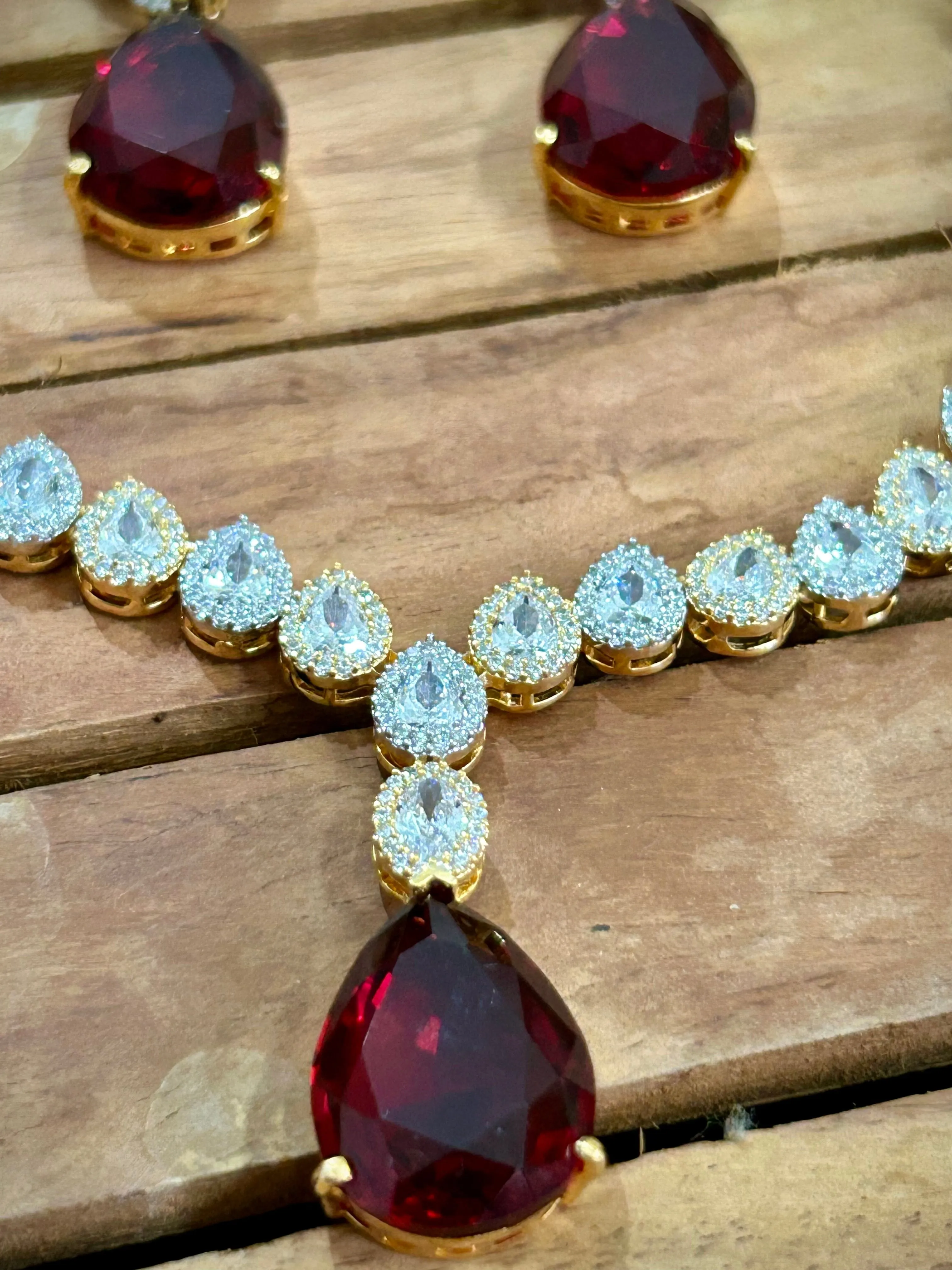 Coral red American Diamond Necklace