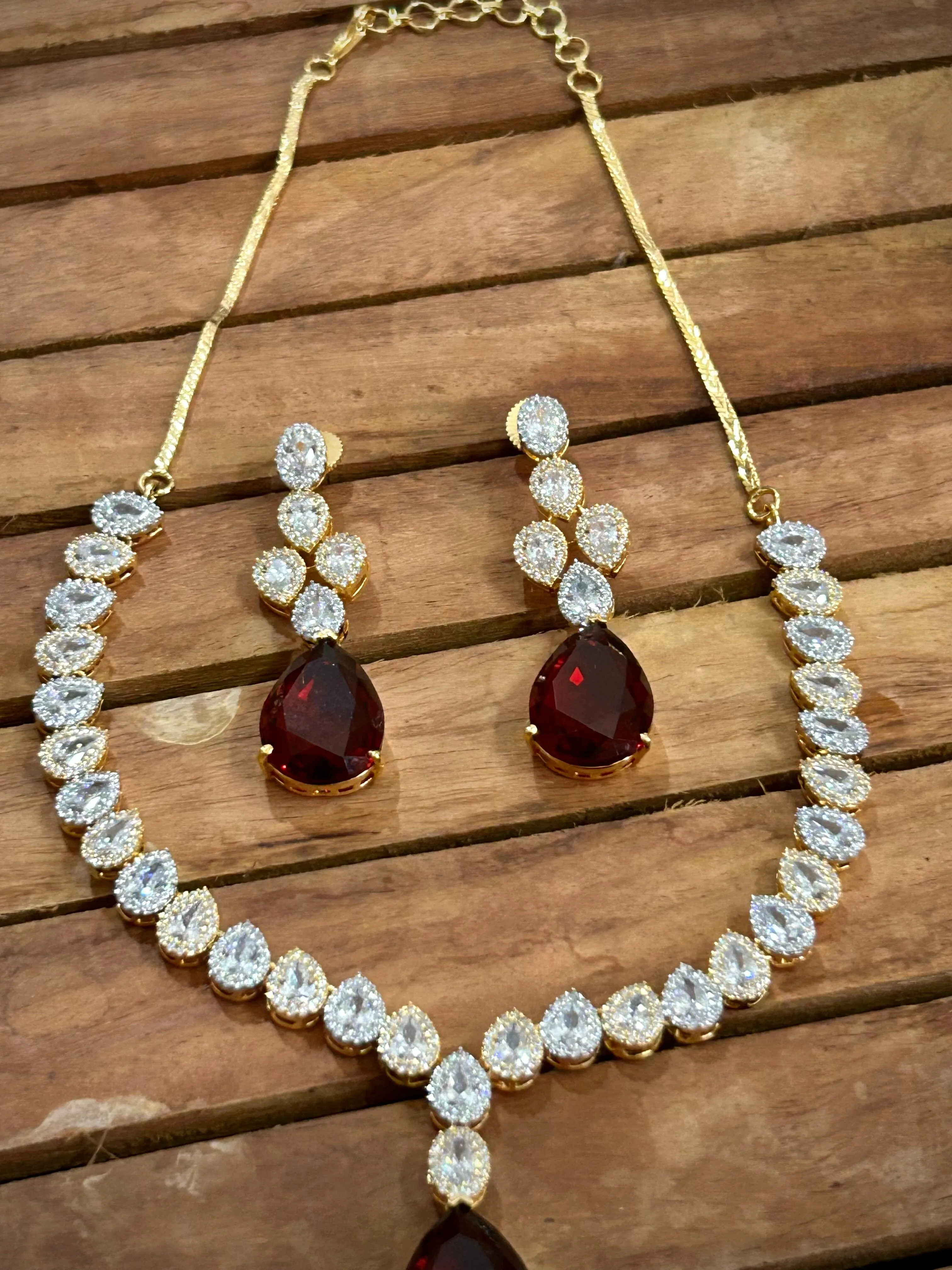 Coral red American Diamond Necklace