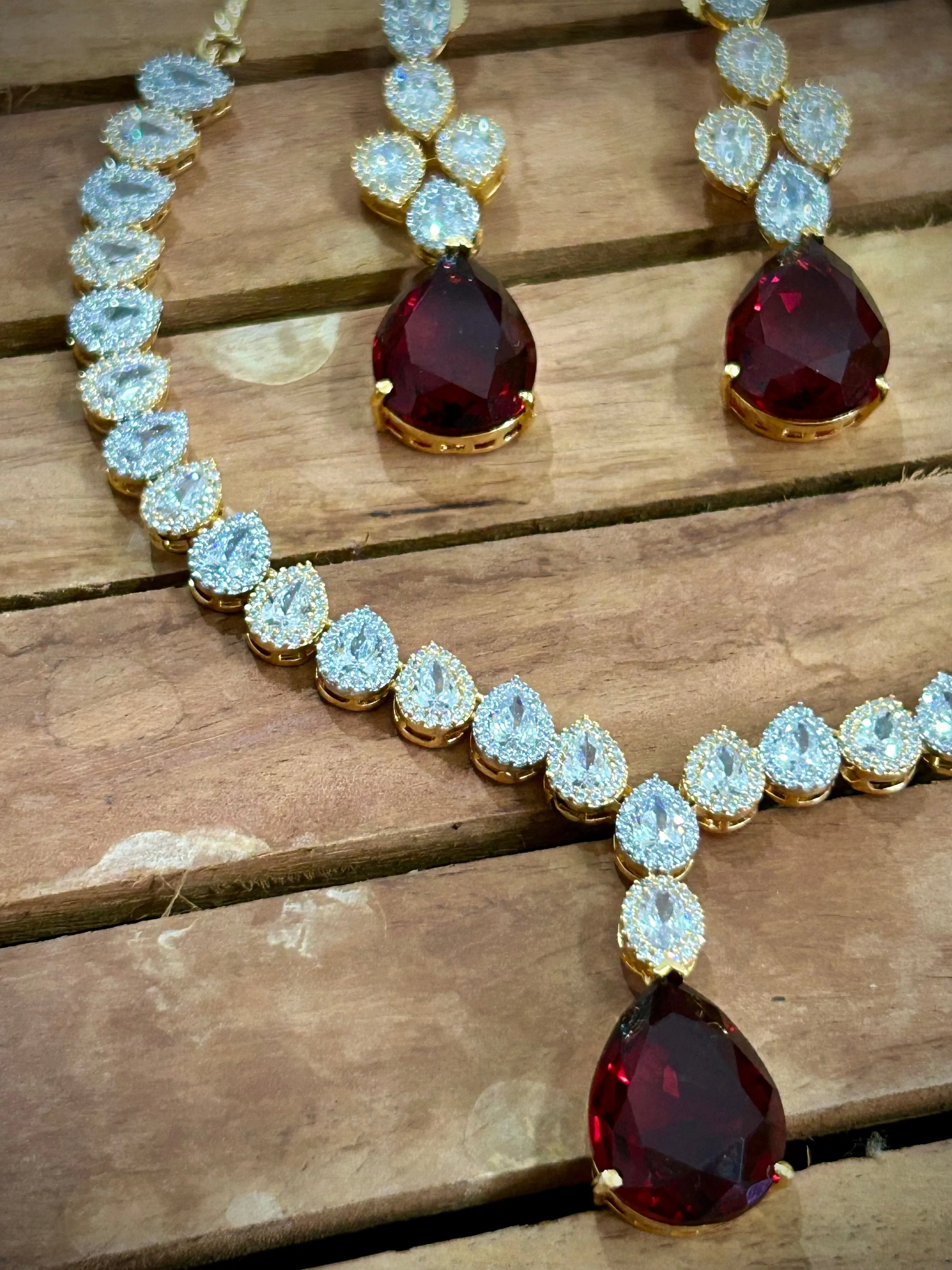 Coral red American Diamond Necklace