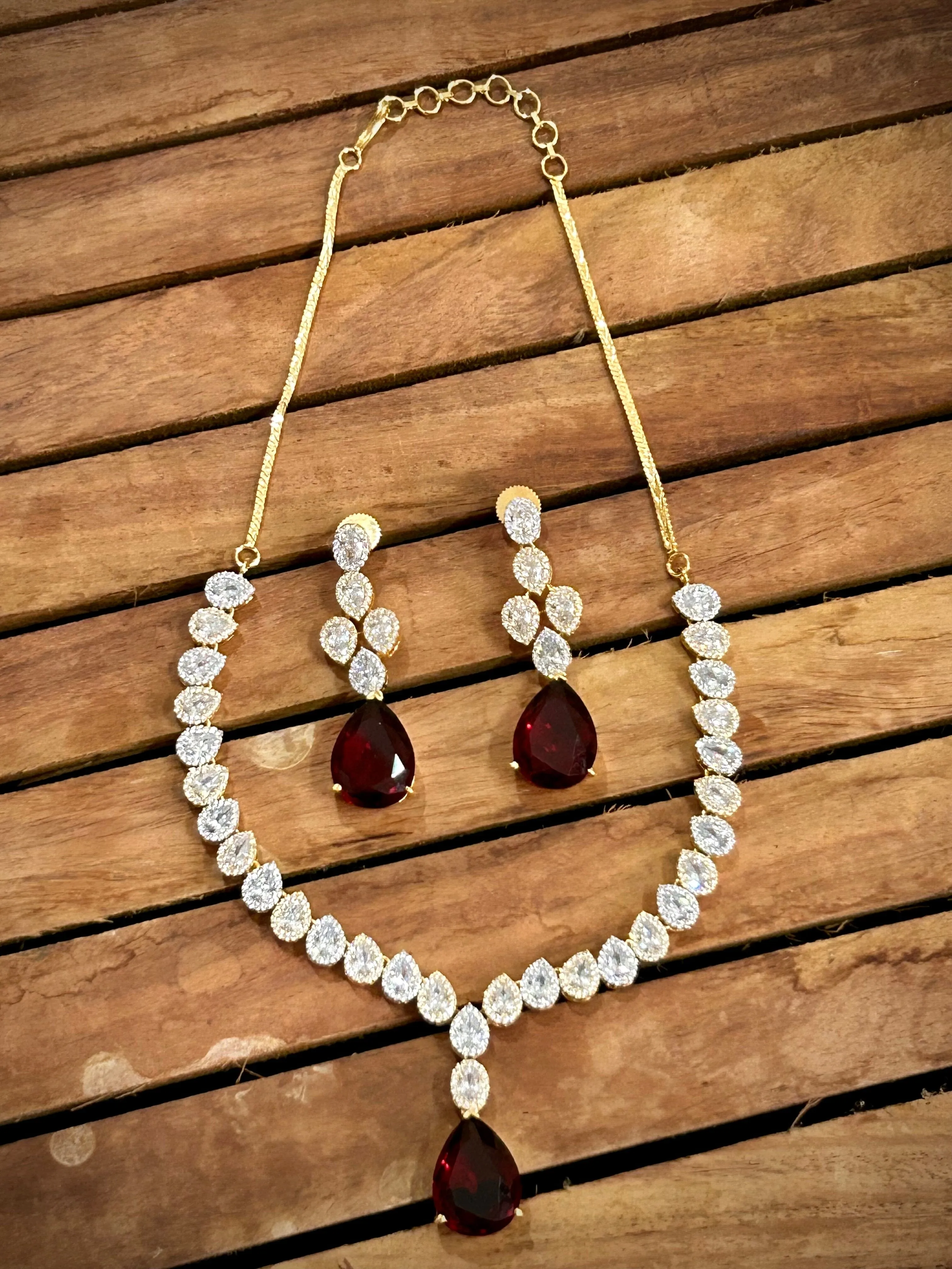 Coral red American Diamond Necklace