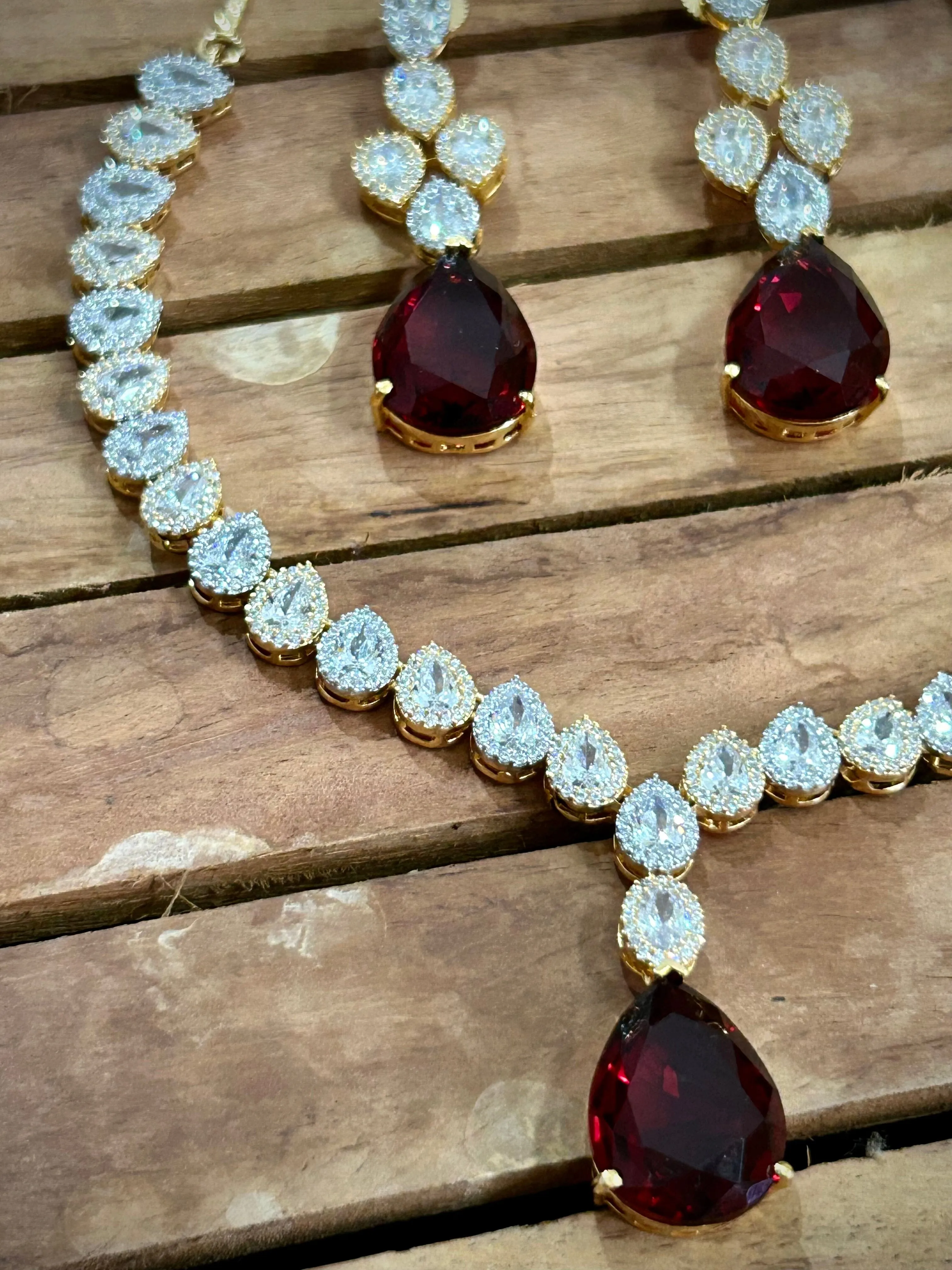 Coral red American Diamond Necklace