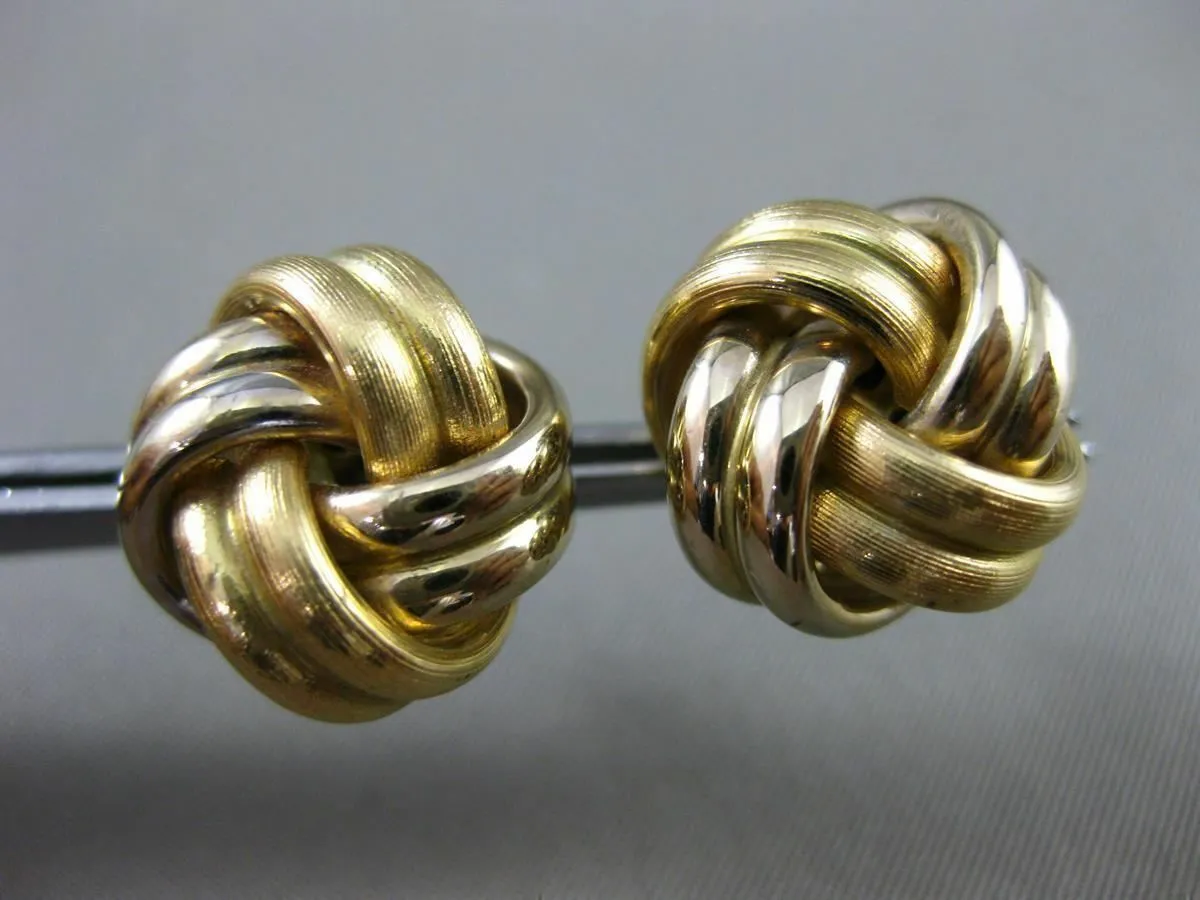 ESTATE 14KT WHITE & YELLOW GOLD 3D MATTE & SHINY LOVE KNOT STUD EARRINGS #25022