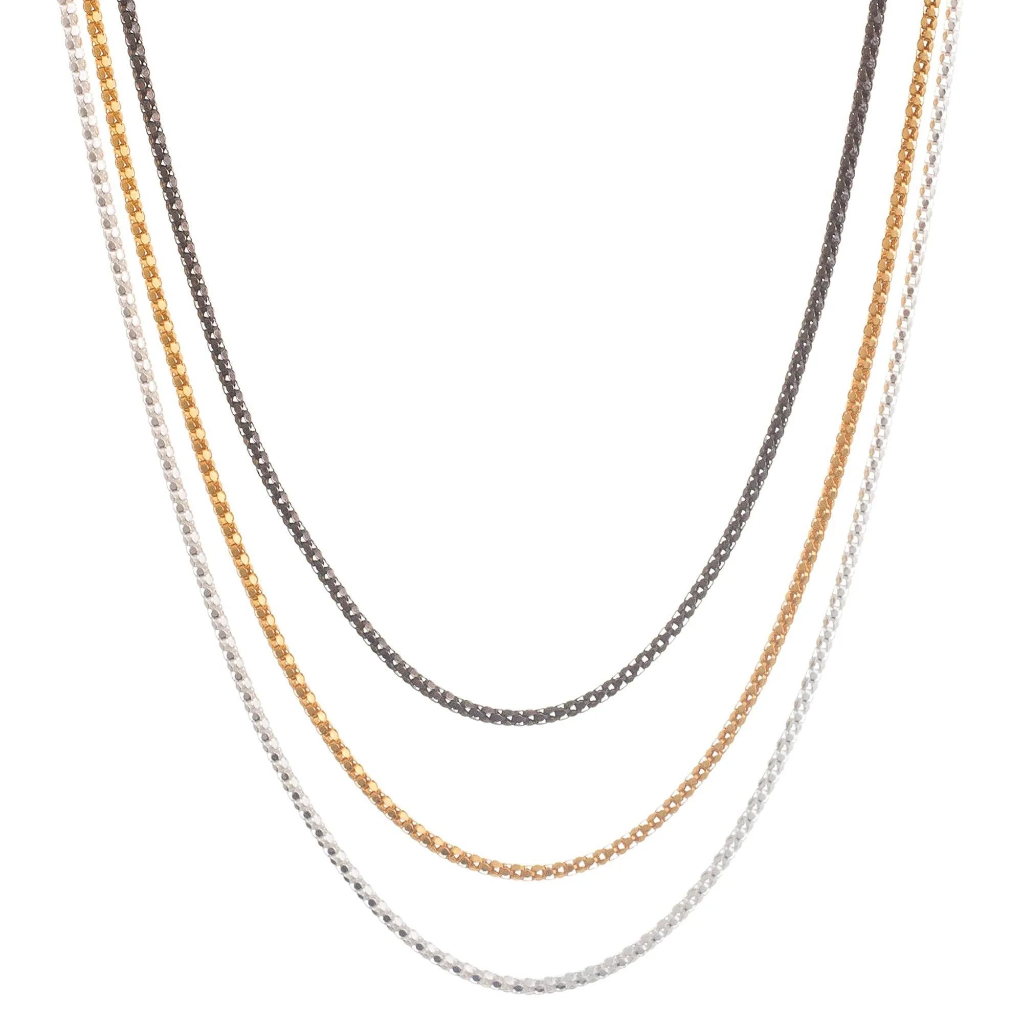 Glamorous Medley Mixed Finish Sterling and Gold Plated Necklaces (Set of 3)