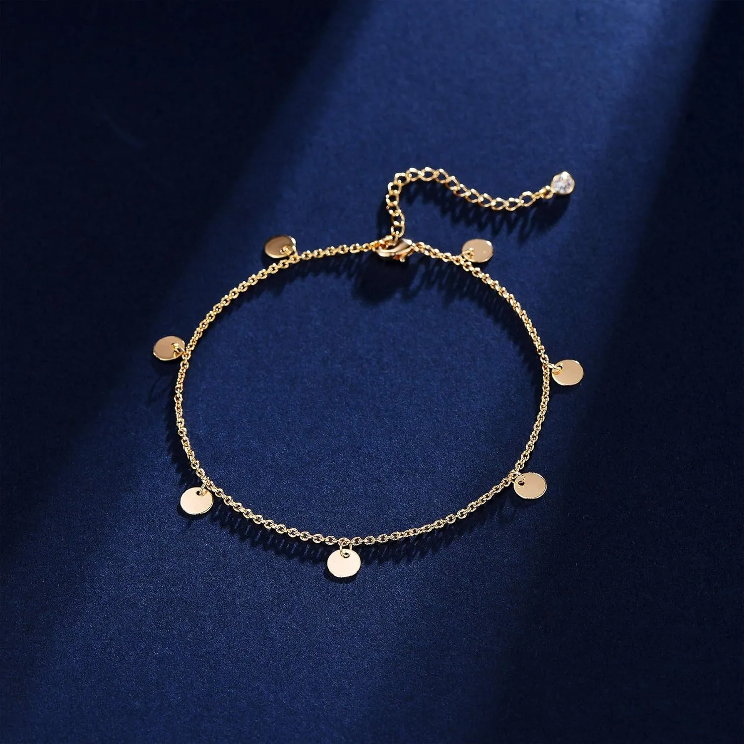 Gold Ankle Bracelets for Women, 14K Gold Plated Anklets Adjustable Cuban Link Anklets Set Tiny Cute Summer Barefoot Jewelry Gift.