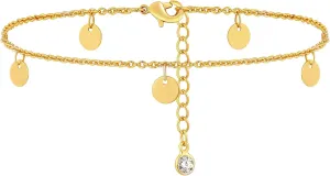 Gold Ankle Bracelets for Women, 14K Gold Plated Anklets Adjustable Cuban Link Anklets Set Tiny Cute Summer Barefoot Jewelry Gift.