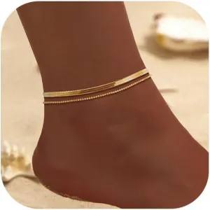 Gold Ankle Bracelets for Women Gold Plated Cuban Link Chain Anklets Set Layered Anklet Bracelets for Women Beach Gift