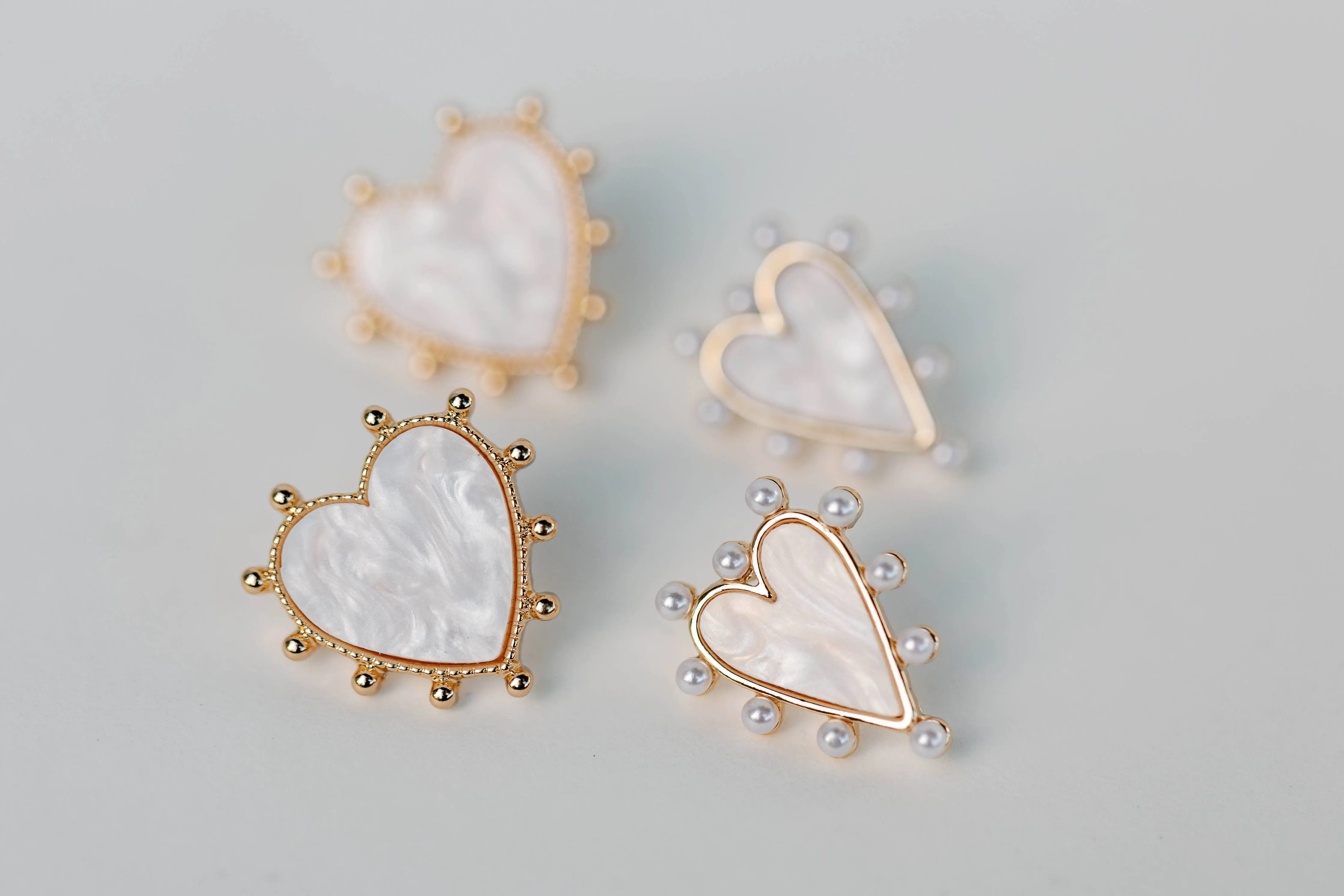 Gold Studded Pink Tortoise Valentines Heart Earrings