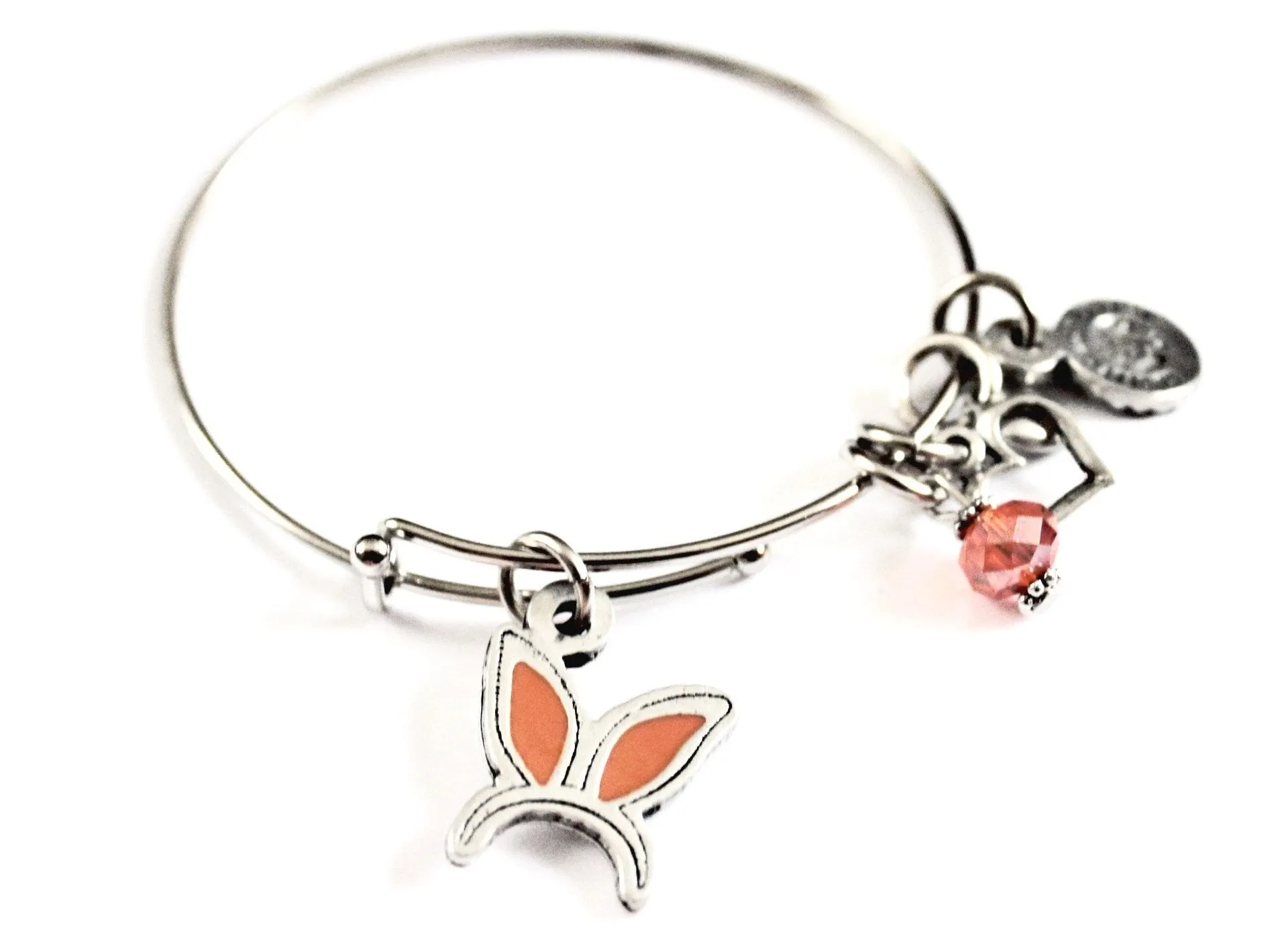 Hand Painted Bunny Rabbit Ears Charm Expandable Bangle Bracelet