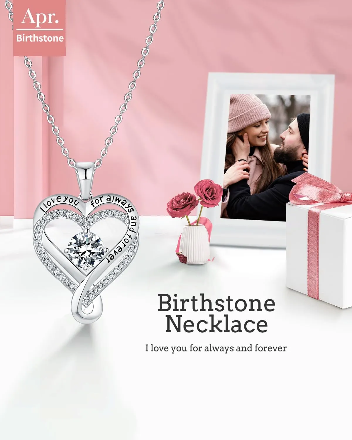 Jewelry for Women Wife Infinity Heart Birthstone I Love You Necklace S925 Anniversary Women Necklaces for Her Wife Birthday Gift Ideas, Birthday Present for Girlfriend Mom Daughter Sterling Silver