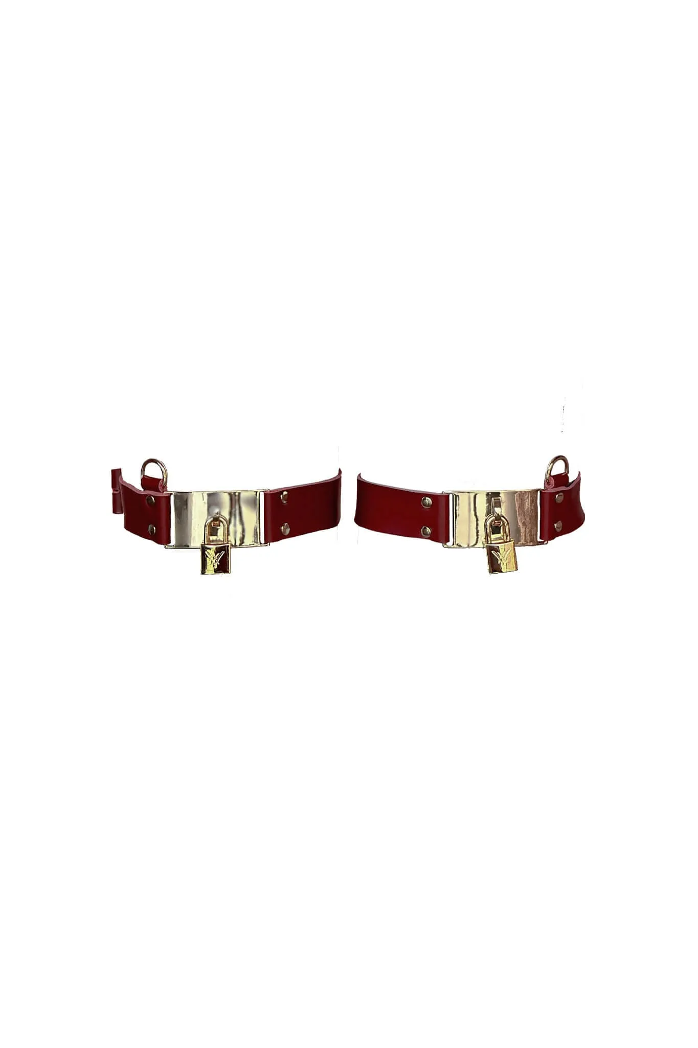Lock Leather Thigh Cuffs  Dark Ruby