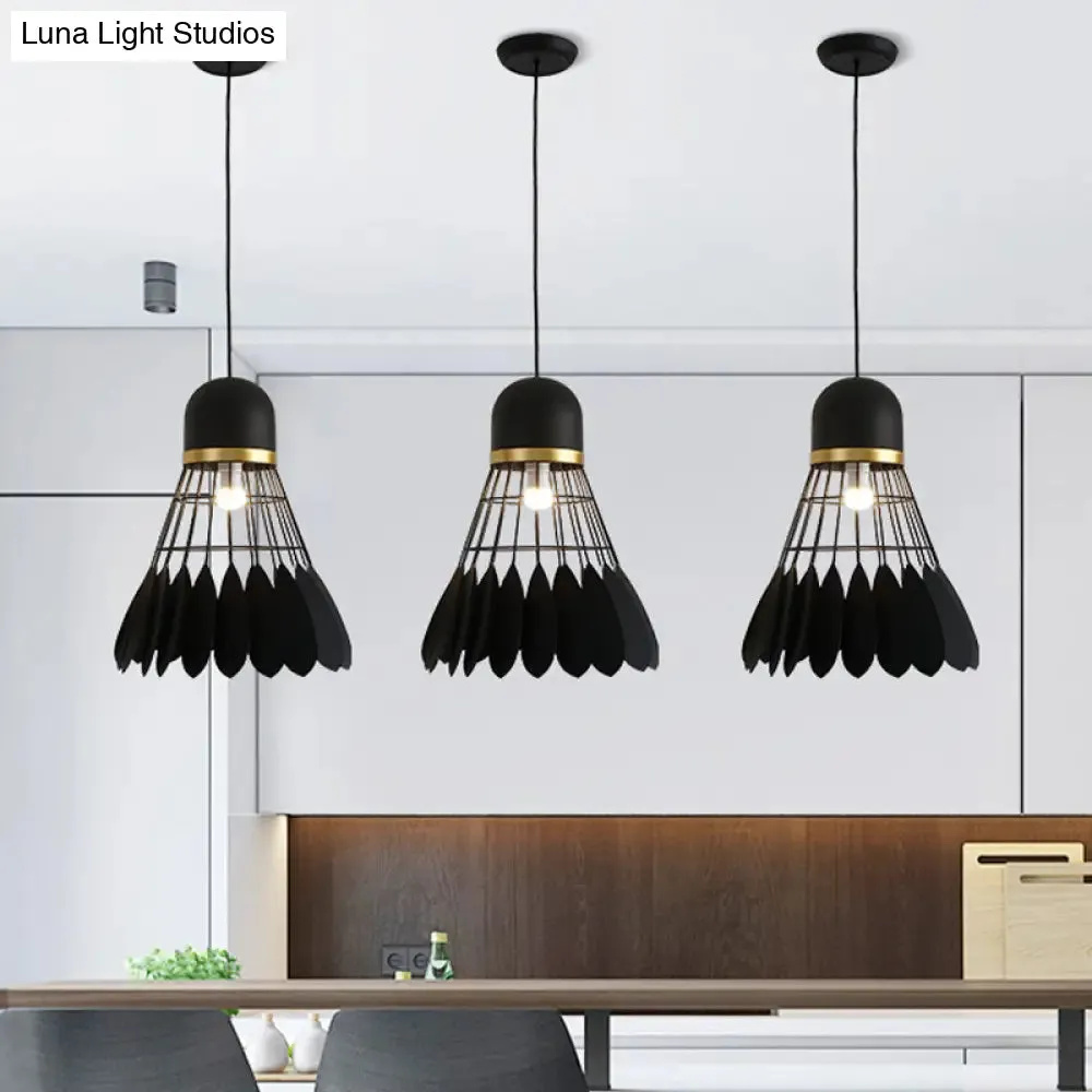Modern Badminton Hanging Lamp - Artistic Metallic Pendant Ceiling Light for Dining Room - White/Black/Grey