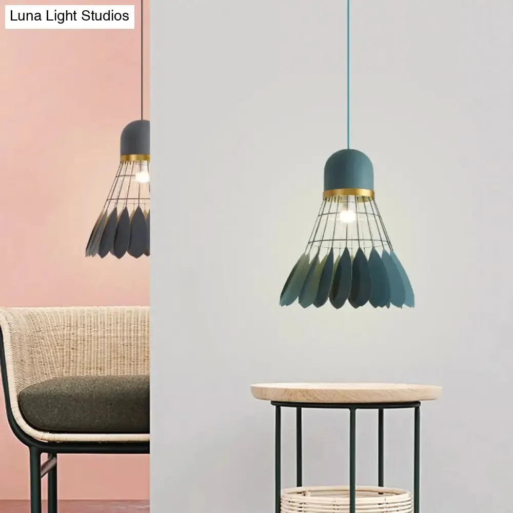 Modern Badminton Hanging Lamp - Artistic Metallic Pendant Ceiling Light for Dining Room - White/Black/Grey