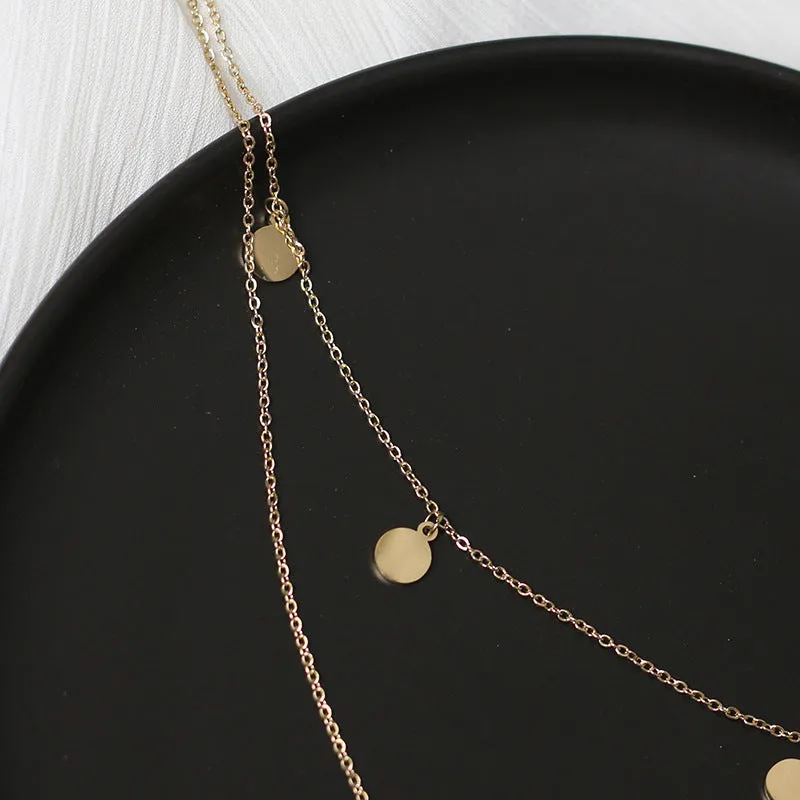 Moon and Stars Charm Pendant Double Chain Necklace 14K Gold Plated Layered Gift Pouch