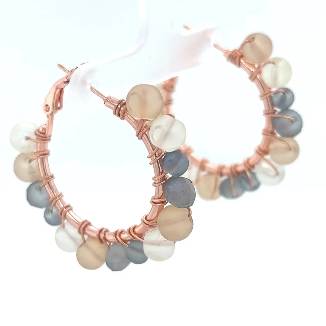 Multi-Color Beaded Rose Gold Hoop Earrings Small
