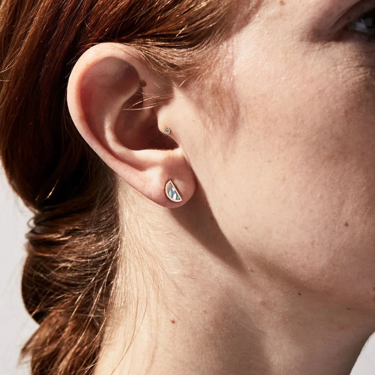 One Half Studs - Honey Mother of Peal, 14K Yellow Gold
