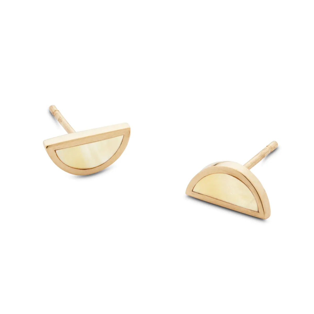 One Half Studs - Honey Mother of Peal, 14K Yellow Gold
