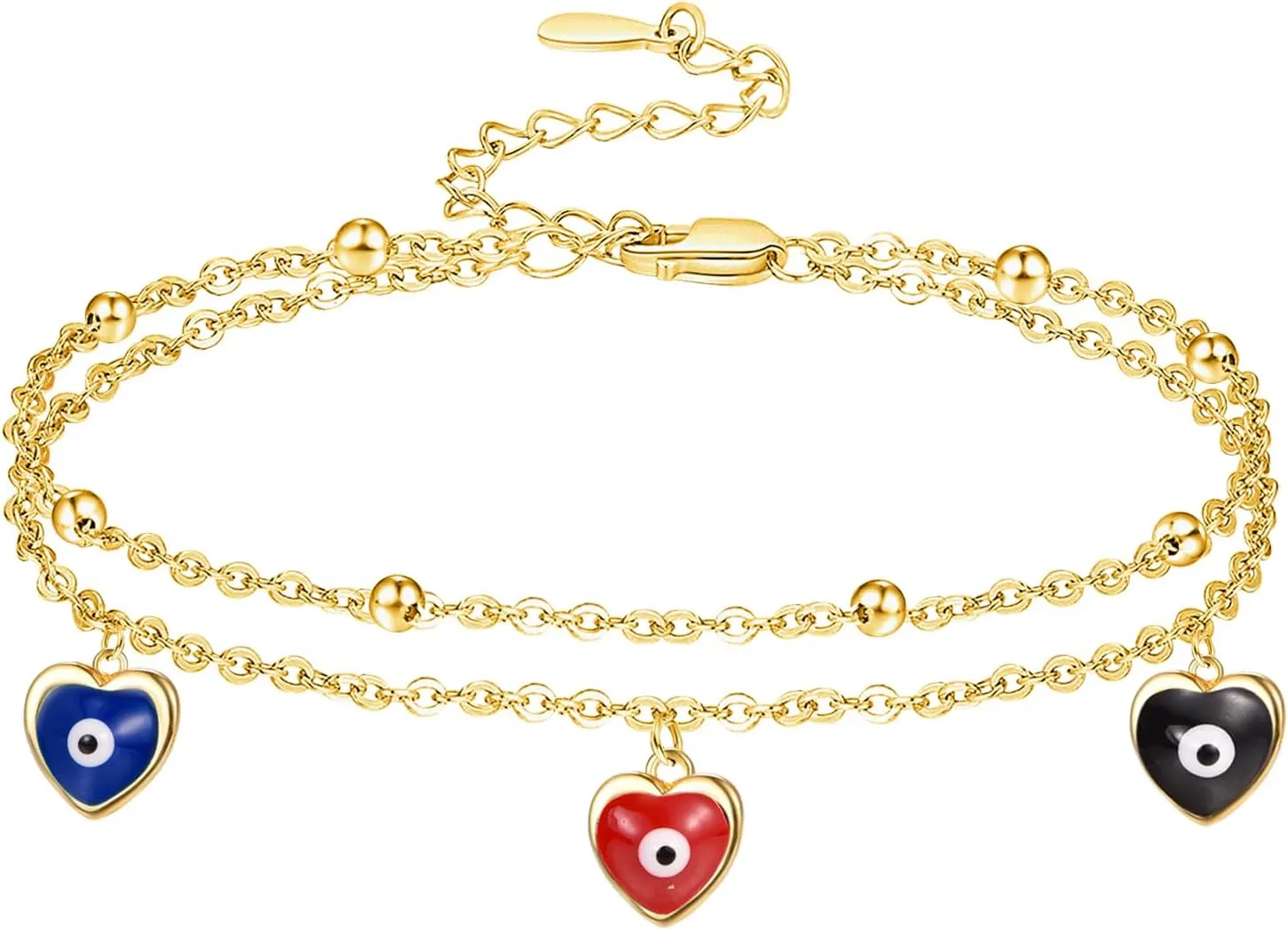 Palpitate Evil Eye Ankle Bracelet 14K Gold Plated Heart Anklet Eye of Protection Bracelet Gold Evil Eye Amulet Jewelry for Women