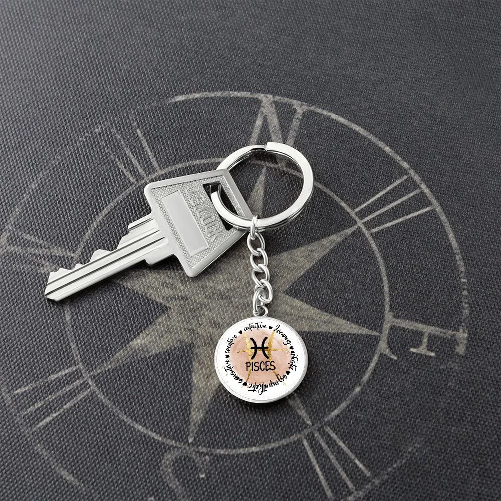 PISCES: Intuitive, dreamy, artistic, sympathetic, sensitive, creative.  - Graphic Circle Keychain