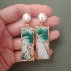 Plant foliage porcelain earrings