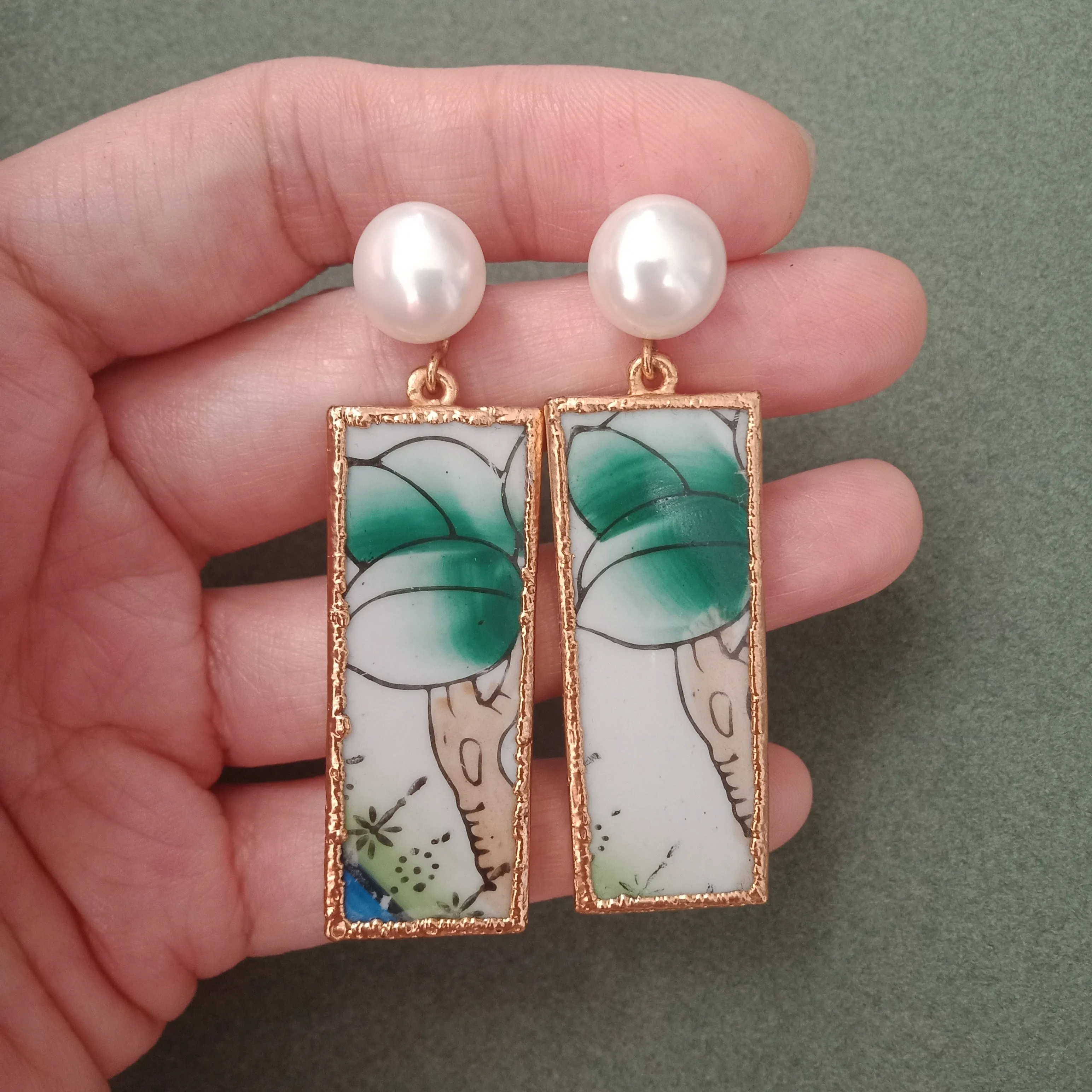 Plant foliage porcelain earrings