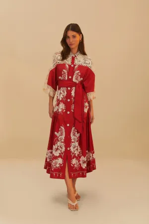 Red Floral Chains Guipure Midi Dress