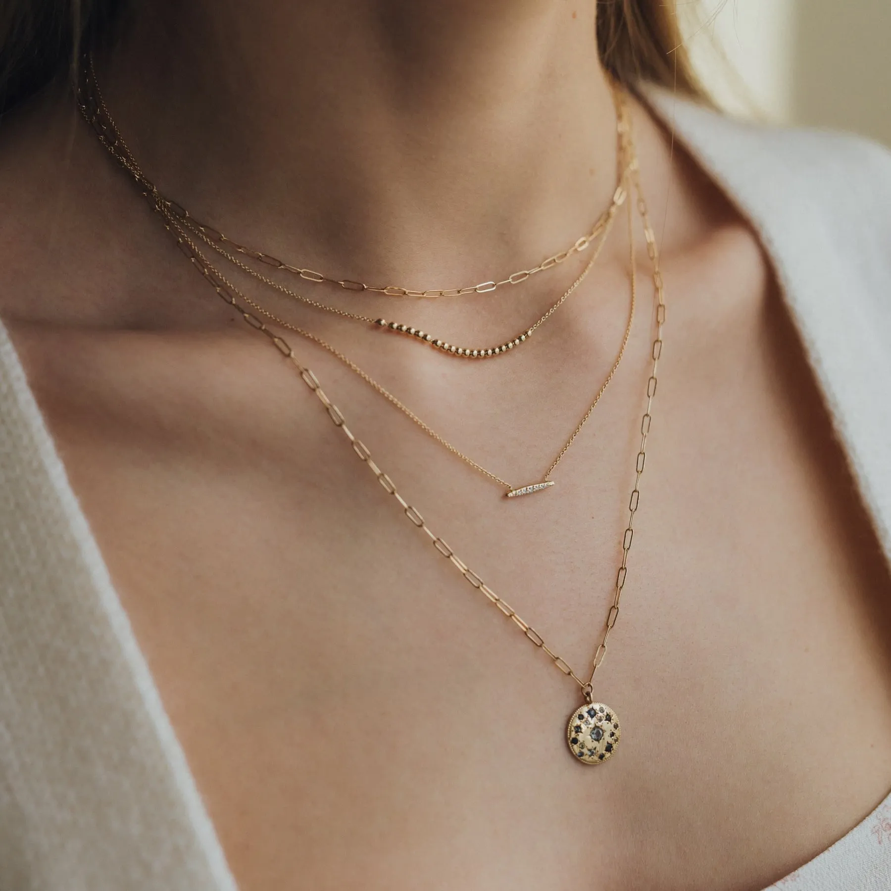 Tie Dye Moon Child Medallion Necklace (14K Gold   Blue Sapphire)