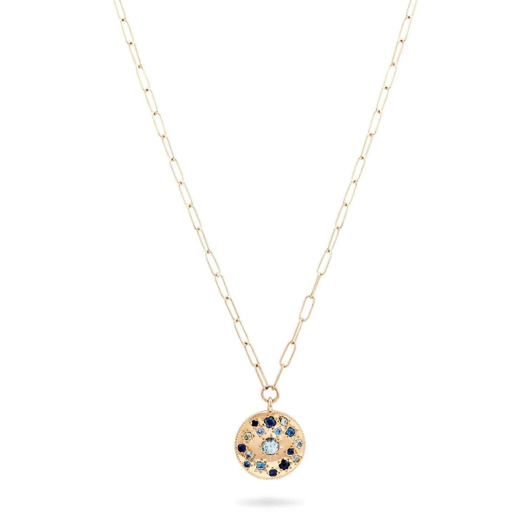 Tie Dye Moon Child Medallion Necklace (14K Gold   Blue Sapphire)