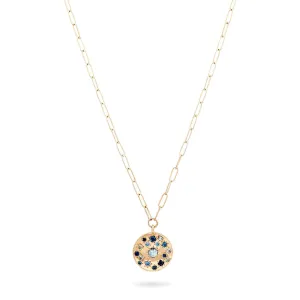 Tie Dye Moon Child Medallion Necklace (14K Gold   Blue Sapphire)