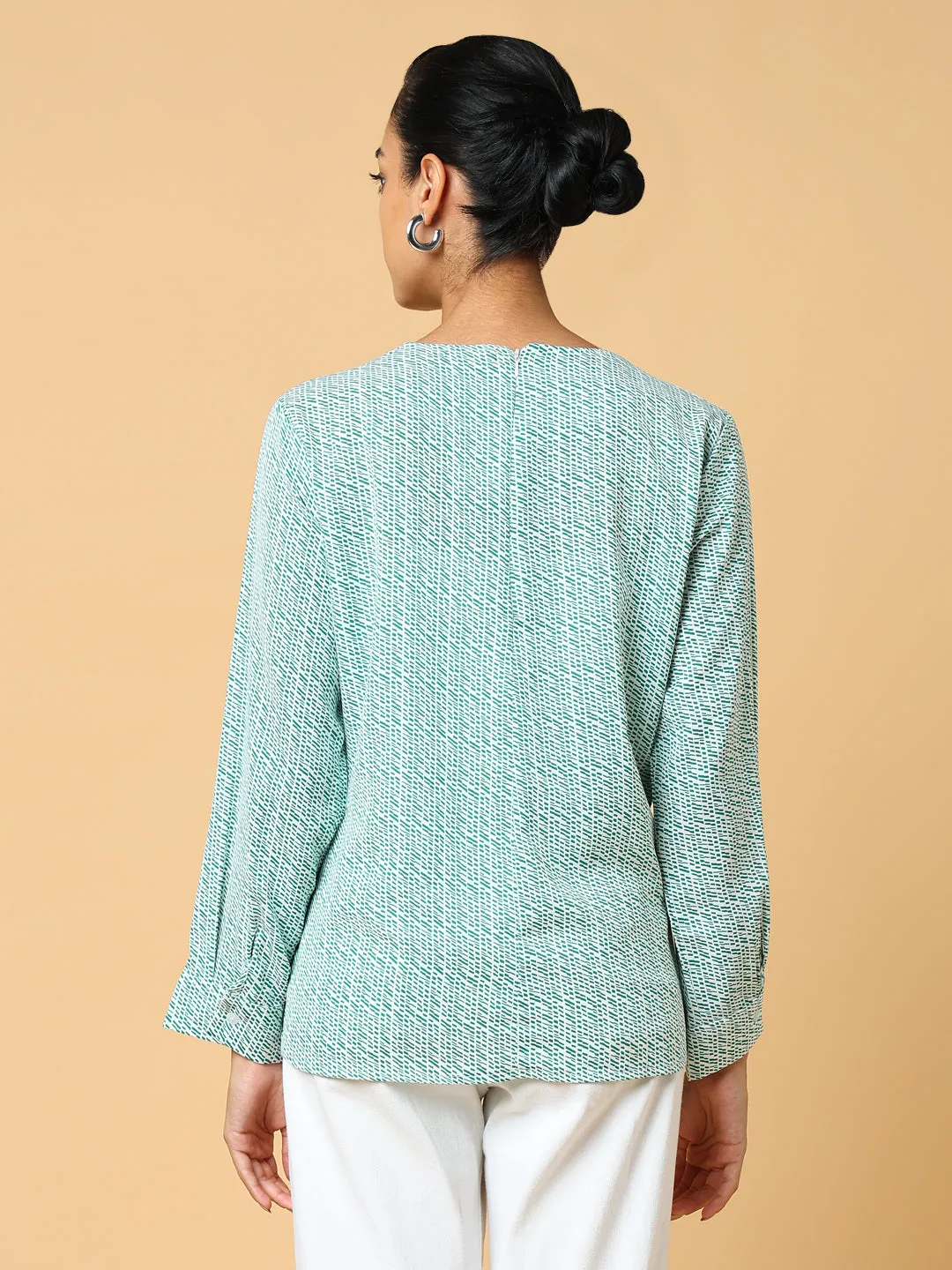 Women Green Print Top
