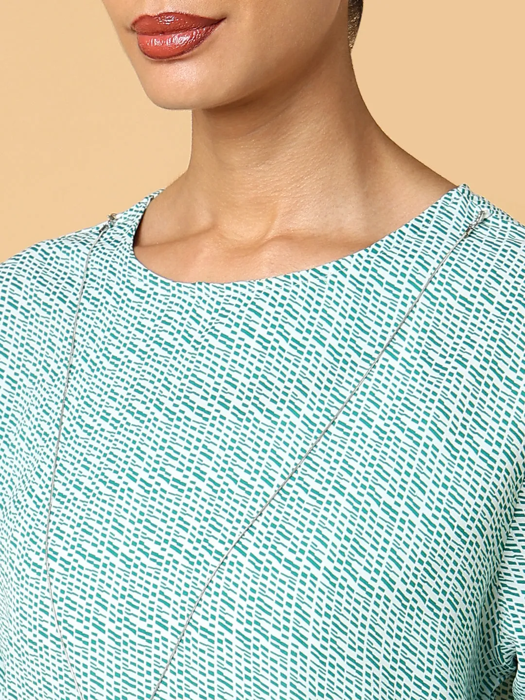 Women Green Print Top