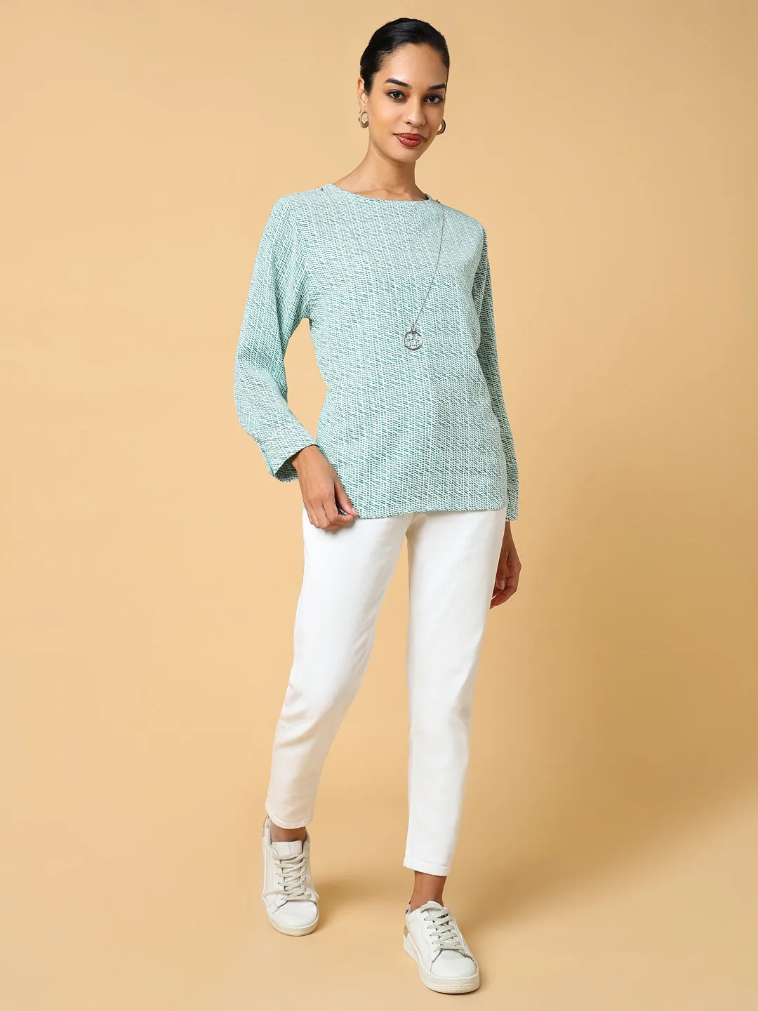 Women Green Print Top