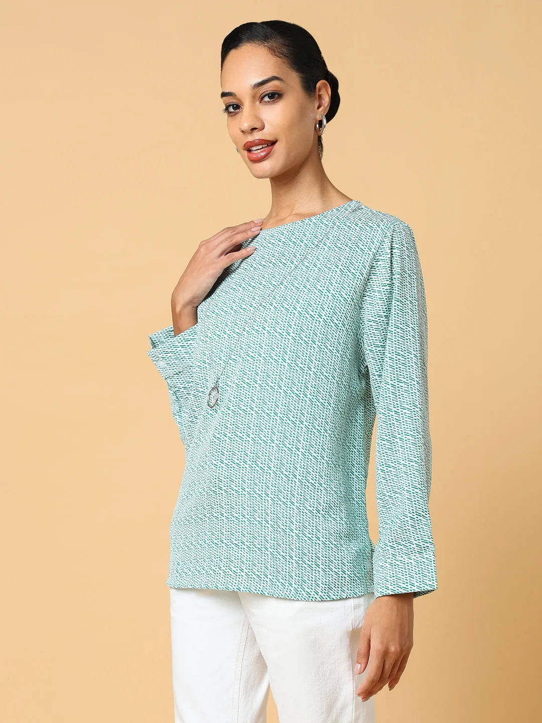 Women Green Print Top