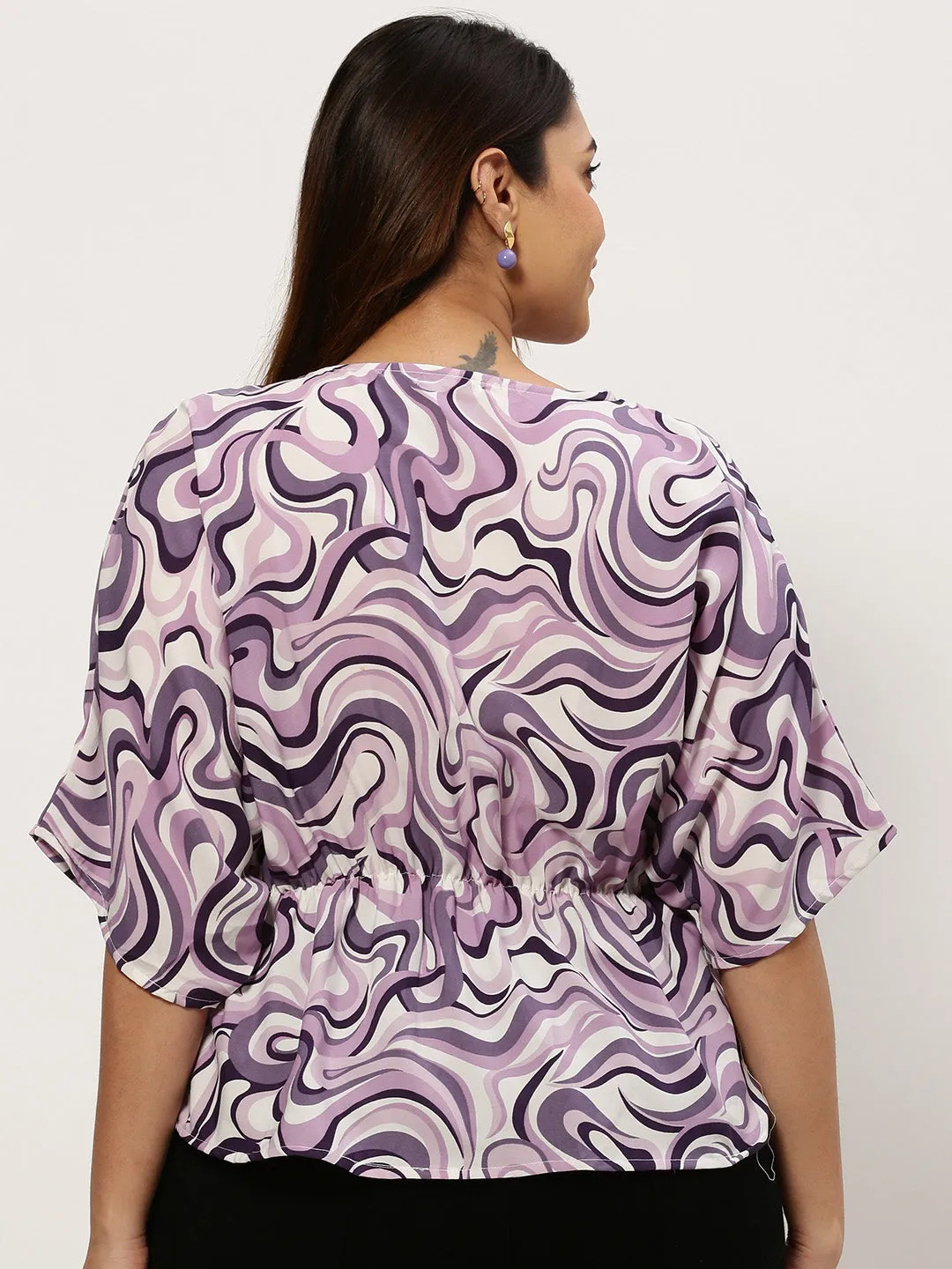 Women Violet Printed Crepe Cinched Waist Top