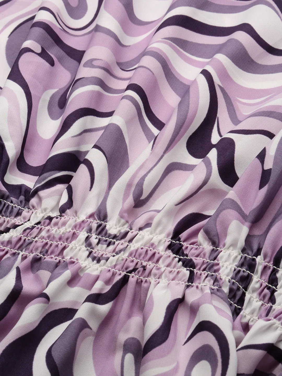 Women Violet Printed Crepe Cinched Waist Top