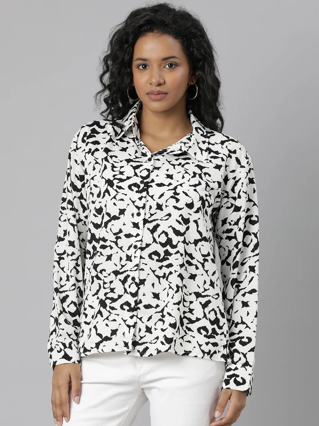 Women White Abstract Printed Casual Shirt